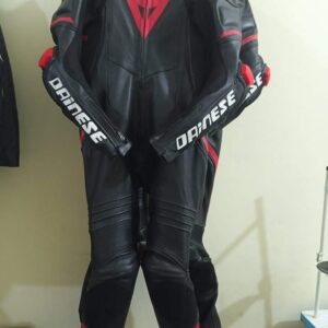 Dainese one piece black and red leather racing Suit