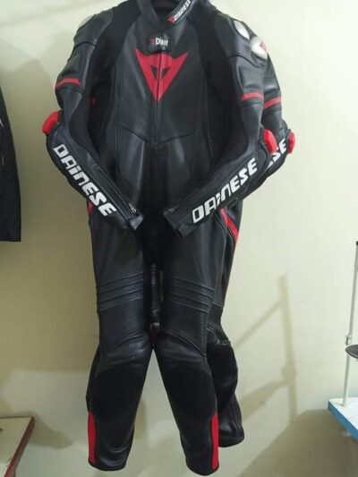 Dainese one piece black and red leather racing Suit